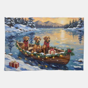 Rhodesian Ridgeback Christmas Boat Holiday Kitchen Towel