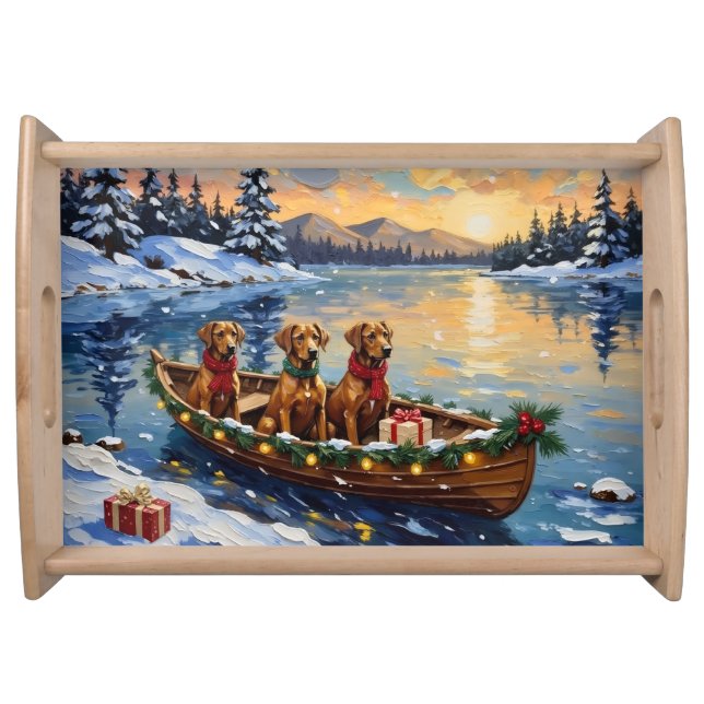 Rhodesian Ridgeback Christmas Boat Holiday Serving Tray (Front)
