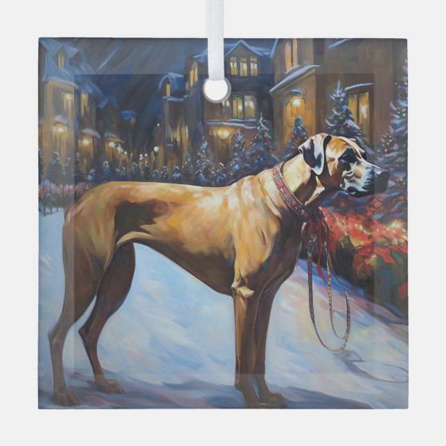 Rhodesian Ridgeback Christmas Festive Season Glass Ornament (Front)
