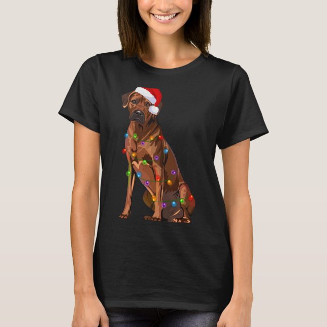 Rhodesian Ridgeback Christmas Lights Xmas Dog Love T-Shirt (Front)