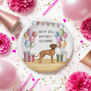 Rhodesian Ridgeback Colorful Pastel Happy Birthday Paper Plates