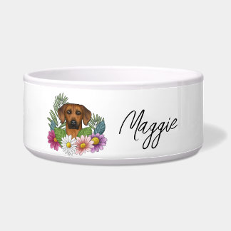 Rhodesian Ridgeback Colorful Wildflowers And Name Bowl
