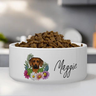 Rhodesian Ridgeback Colorful Wildflowers And Name Bowl
