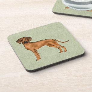 Rhodesian Ridgeback Cute Brown Dog With Name Green Beverage Coaster