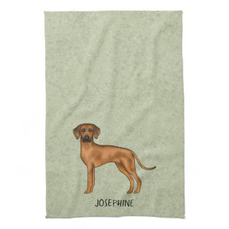 Rhodesian Ridgeback Cute Brown Dog With Name Green Kitchen Towel