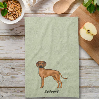 Rhodesian Ridgeback Cute Brown Dog With Name Green Kitchen Towel