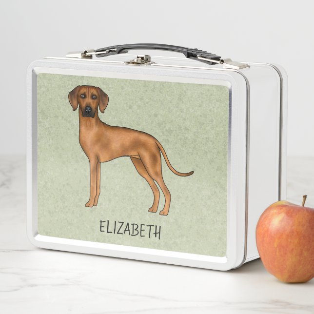 Rhodesian Ridgeback Cute Brown Dog With Name Green Metal Lunch Box (In Situ)