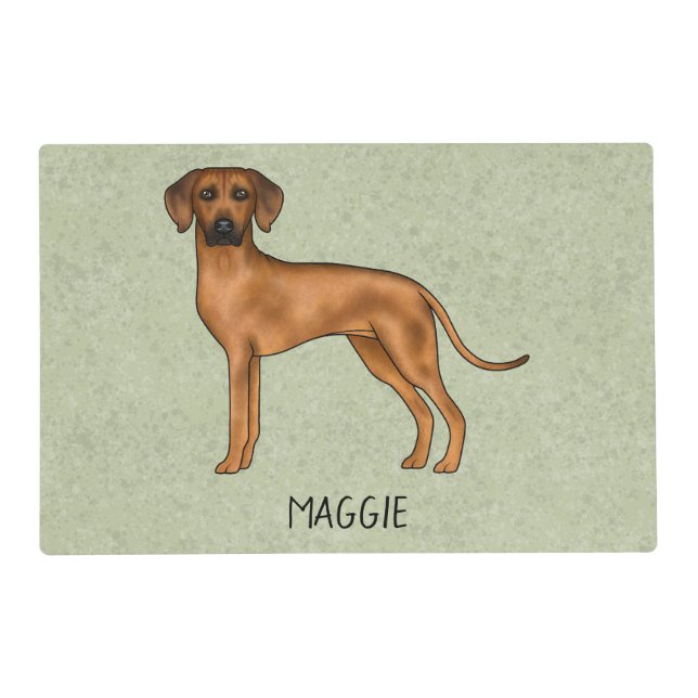 Rhodesian Ridgeback Cute Brown Dog With Name Green Placemat (Front)