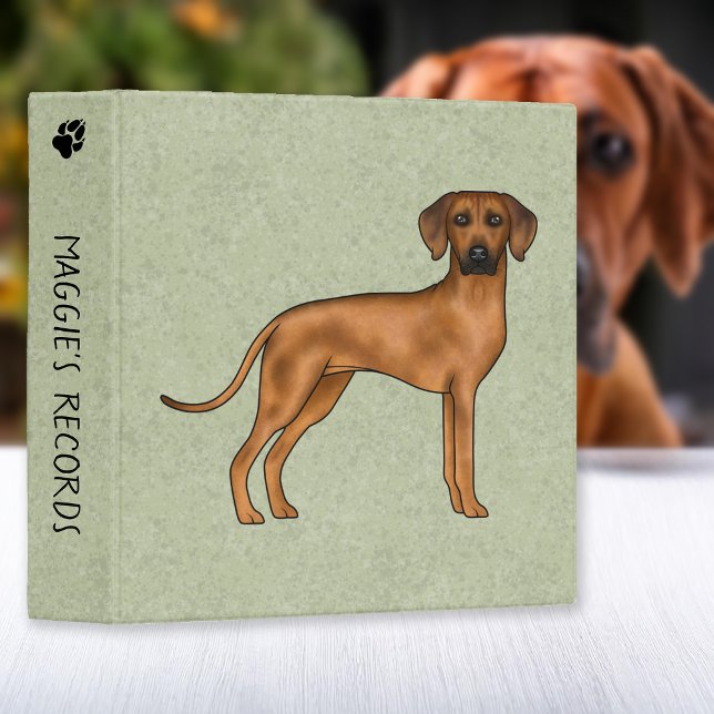 Rhodesian Ridgeback Cute Brown Dog With Text Green 3 Ring Binder (Creator Uploaded)