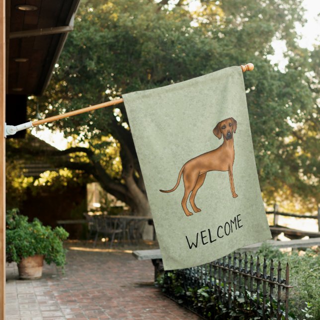 Rhodesian Ridgeback Cute Brown Dog With Text Green House Flag (In SItu)