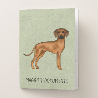 Rhodesian Ridgeback Cute Brown Dog With Text Green Pocket Folder