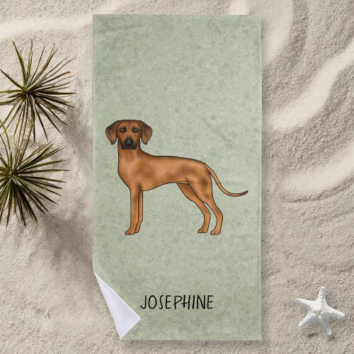 Rhodesian Ridgeback Cute Brown Lion Dog With Name Beach Towel