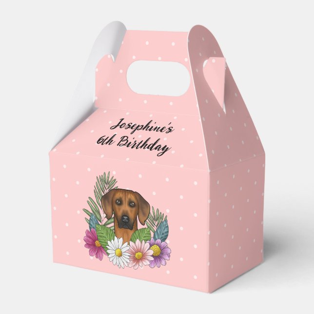 Rhodesian Ridgeback Dog And Flowers Birthday Party Favor Boxes (Front Side)