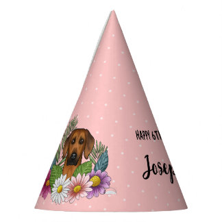 Rhodesian Ridgeback Dog And Flowers Birthday Party Hat