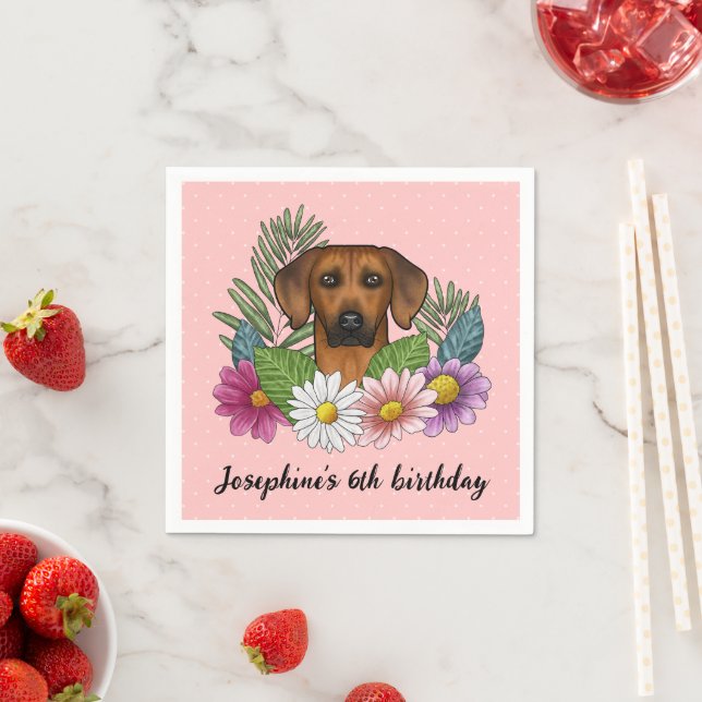 Rhodesian Ridgeback Dog And Flowers Birthday Party Napkins (Insitu)