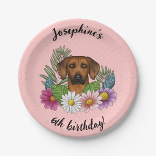 Rhodesian Ridgeback Dog And Flowers Birthday Party Paper Plates
