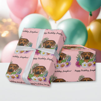 Rhodesian Ridgeback Dog And Flowers Birthday Party Wrapping Paper