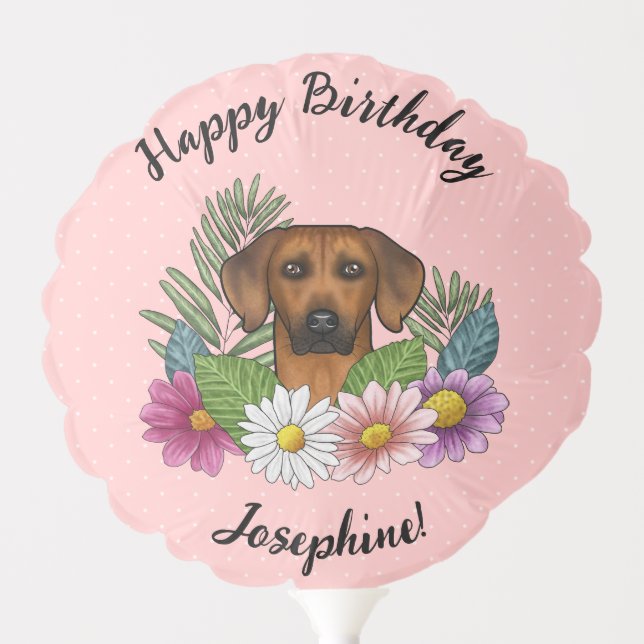 Rhodesian Ridgeback Dog And Flowers Birthday Pink Balloon (Front)