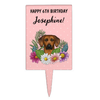 Rhodesian Ridgeback Dog And Flowers Birthday Pink Cake Topper