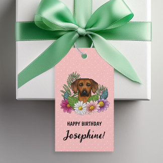 Rhodesian Ridgeback Dog And Flowers Birthday Pink Gift Tags