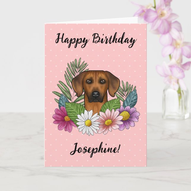 Rhodesian Ridgeback Dog And Flowers Happy Birthday Card (Orchid)