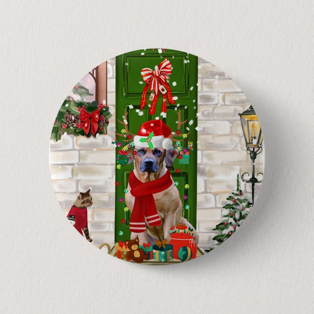 Rhodesian Ridgeback Dog Christmas  Button (Front)