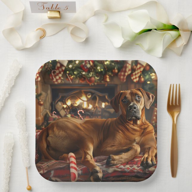 Rhodesian Ridgeback Dog Christmas Festive Paper Plates (Wedding)
