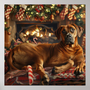 Rhodesian Ridgeback Dog Christmas Festive Poster