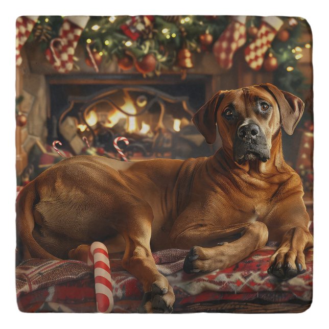 Rhodesian Ridgeback Dog Christmas Festive Trivet (Front)