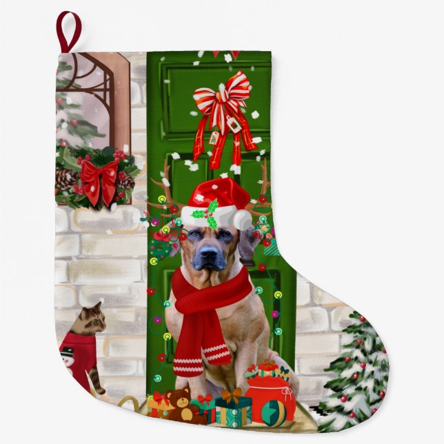 Rhodesian Ridgeback Dog Christmas  Large Christmas Stocking (Front)