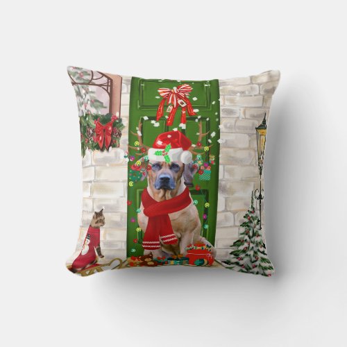 Rhodesian Ridgeback Dog Christmas Throw Pillow
