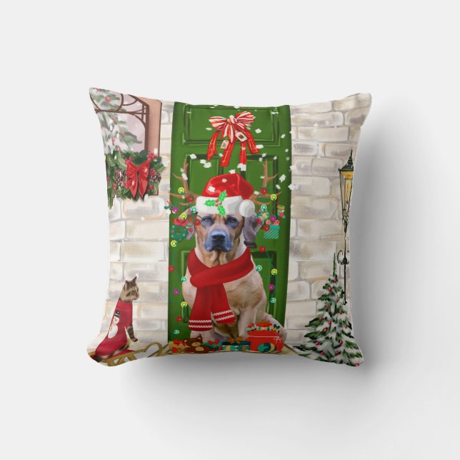 Rhodesian Ridgeback Dog Christmas Throw Pillow (Front)