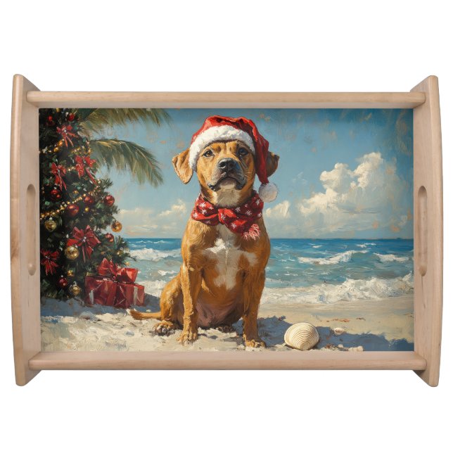 Rhodesian Ridgeback Dog Christmas Vintage Beach Serving Tray (Front)