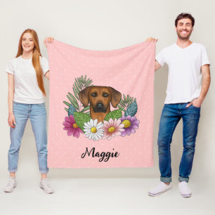 Rhodesian Ridgeback Dog Colorful Wildflowers Pink Fleece Blanket