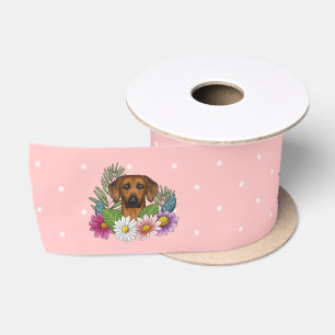 Rhodesian Ridgeback Dog Colorful Wildflowers Pink Satin Ribbon