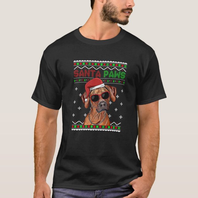 Rhodesian Ridgeback Dog Funny Santa Paws Christmas T-Shirt (Front)