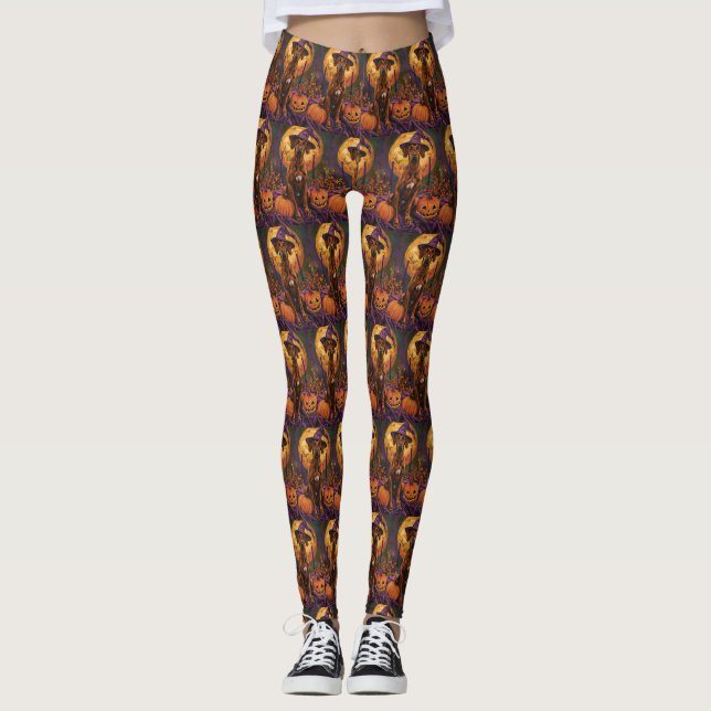 Rhodesian Ridgeback Dog Halloween Witch Pumpkin Leggings (Front)