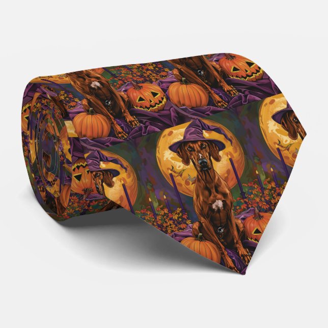 Rhodesian Ridgeback Dog Halloween Witch Pumpkin Neck Tie (Rolled)