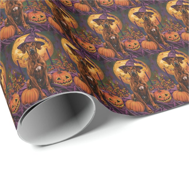 Rhodesian Ridgeback Dog Halloween Witch Pumpkin Wrapping Paper (Roll Corner)