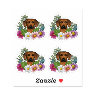 Rhodesian Ridgeback Dog Head And Colorful Flowers Sticker