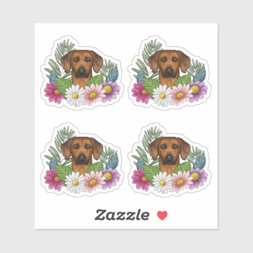 Rhodesian Ridgeback Dog Head And Colorful Flowers Sticker