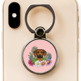 Rhodesian Ridgeback Dog Head Colorful Floral Pink Phone Ring Stand