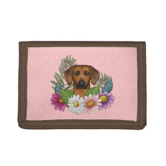 Rhodesian Ridgeback Dog Head Colorful Floral Pink Trifold Wallet