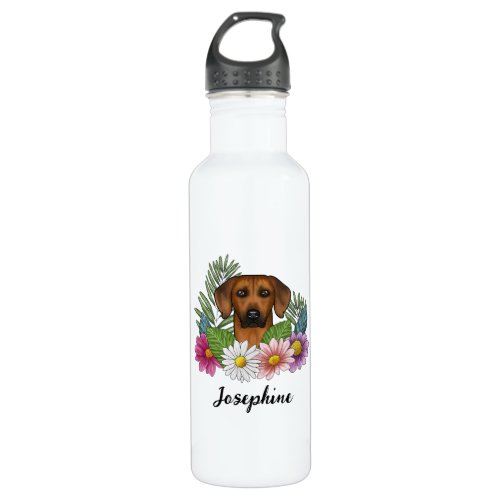 Rhodesian Ridgeback Dog Head Colorful Flowers Name Stainless Steel Water Bottle