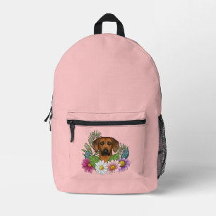 Rhodesian Ridgeback Dog Head Colorful Flowers Pink Printed Backpack