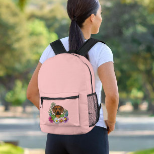 Rhodesian Ridgeback Dog Head Colorful Flowers Pink Printed Backpack