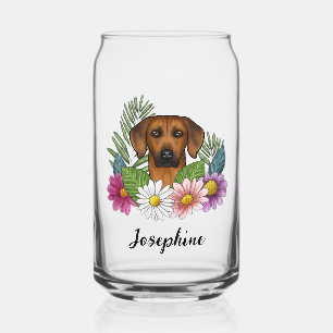 Rhodesian Ridgeback Dog Head Colorful Wildflowers Can Glass