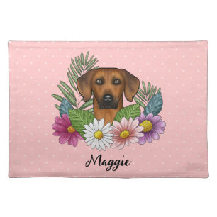 Rhodesian Ridgeback Dog Head Colorful Wildflowers Cloth Placemat