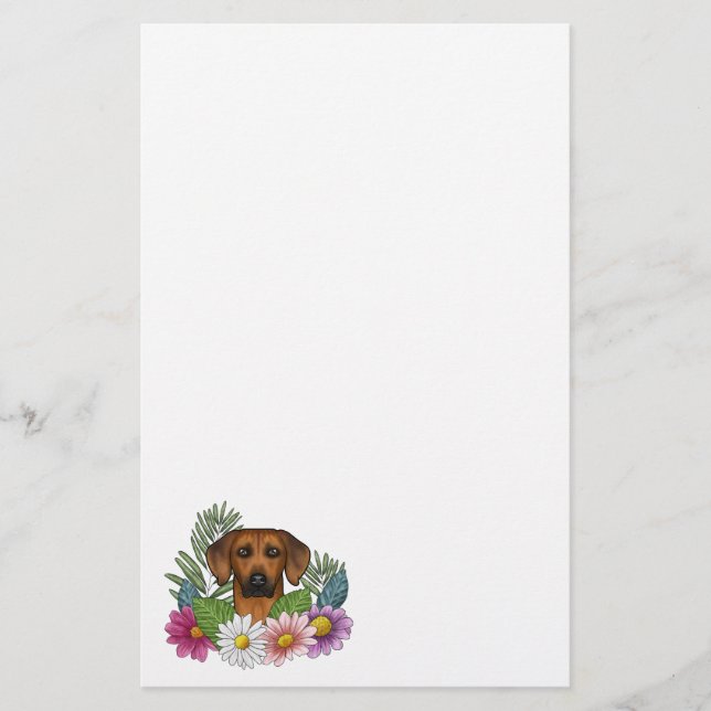 Rhodesian Ridgeback Dog Head Colorful Wildflowers Stationery (Front)