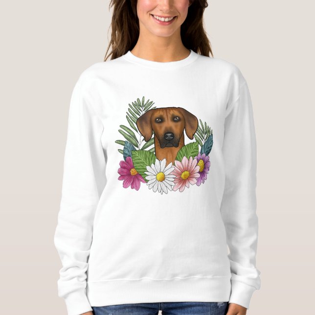 Rhodesian Ridgeback Dog Head Colorful Wildflowers Sweatshirt (Front)